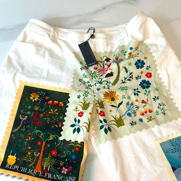 THE KIT's Nicole Jean wide-leg high-waisted denim vintage stamp patchwork baggy - Picture 6 of 16